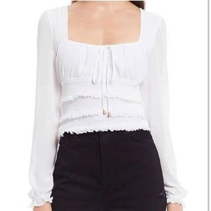 Free People Long Sleeve White Drawstring Blouse